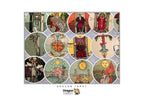A collage of circular tarot card illustrations with dragon-themed artwork, shown on a white background with Dragon Tarot branding at the top and bottom.