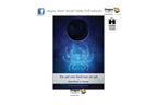 A Dragon Tarot card titled 'New Moon in Cancer' featuring a dark blue cosmic background with a glowing blue crab and a black moon, shown on a white page with brand logos.