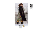 A tarot card product listing centered on a white background. The main item is a 'Page of Swords' tarot card featuring an illustrated woman in a long gray coat and dark scarf holding a sword.