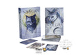 Soul Cats Tarot deck and box set shown on a white background, with the illustrated box, a smaller matching card box, several cards, and repeated Dragon Tarot logos.