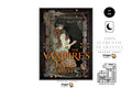 The Vampire's Tale Tarot deck by Dragon Tarot, featuring a gothic illustration of a vampire on the front cover. The image includes a black circle label indicating 'KIT SIDE', a moon icon, a '100% AUTHENTIC GUARANTEE' badge, and a VAT receipt icon on a clean white background.
