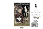 Universal Folk Oracle tarot deck box by Anita Inverarity, featuring an intricate illustration of a woman with a rabbit on a dark background, shown alongside Dragon Tarot and VAT certification logos on a white background.