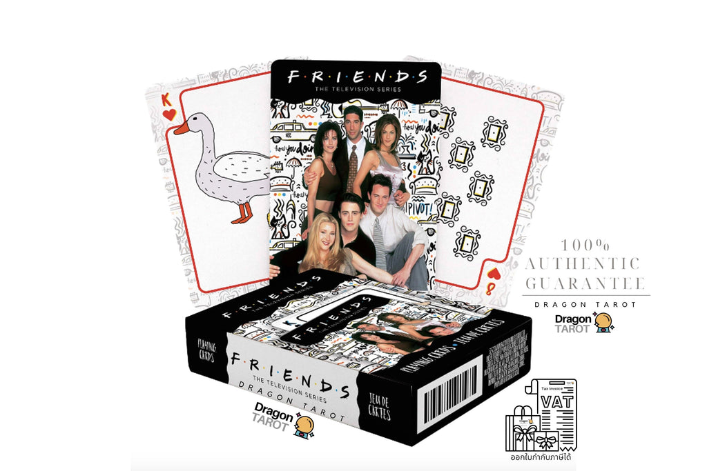 Dragon Tarot Friends Collection deck with illustrated playing cards and a black-and-white patterned box on a white background, featuring the Friends logo and Thai text.