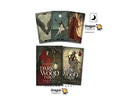 Dragon Tarot deck packaging and card illustrations shown on a white background, with the title 'Dark Wood Tarot' visible on the box art and multiple card designs featuring fantasy-style artwork.