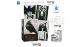 Dragon Tarot 'Murder of Crows' tarot deck packaging shown on a white background with promotional text, logos, and illustrations including a raven, crow, and tarot card designs.