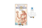 Universal Goddess Tarot card deck packaging shown on a white background with brand logos and Thai text. The box features an illustration of a goddess holding a staff and draped in flowing pink and gold fabric.