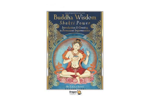 Buddha Wisdom Shakti Power book cover by Dr. Kavita Joshi, featuring a central illustration of a meditating Buddha figure in a circular mandala design with gold and blue ornate borders.