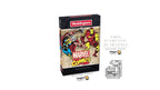 A boxed tarot card product titled 'Marvel Comics' by Waddingtons, shown on a white background with promotional text and logos. The box features comic-style artwork with Marvel and Iron Man imagery.