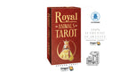 A boxed tarot card deck titled 'Royal Animals Tarot' shown on a white background with several brand and guarantee marks around it. The box is dark red with gold lettering and an illustration of a crowned animal figure.