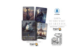 A promotional collage for Dragon Tarot showing several tarot card and box designs on a white background, with Thai text, the Dragon Tarot logo, an LD Scarabeo certification mark, and a VAT receipt illustration.