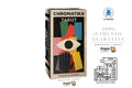 Dragon Tarot Chromatika Tarot card deck box shown on a white background with promotional text, a VAT refund illustration, and brand logos. The box features a stylized eye over geometric color blocks.