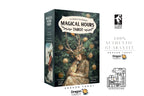 Dragon Tarot 'Magical Hours Tarot' card deck box shown on a white background with brand logos and '100% Authentic Guarantee' text. The box features an illustrated woman with antlers in a forest scene.