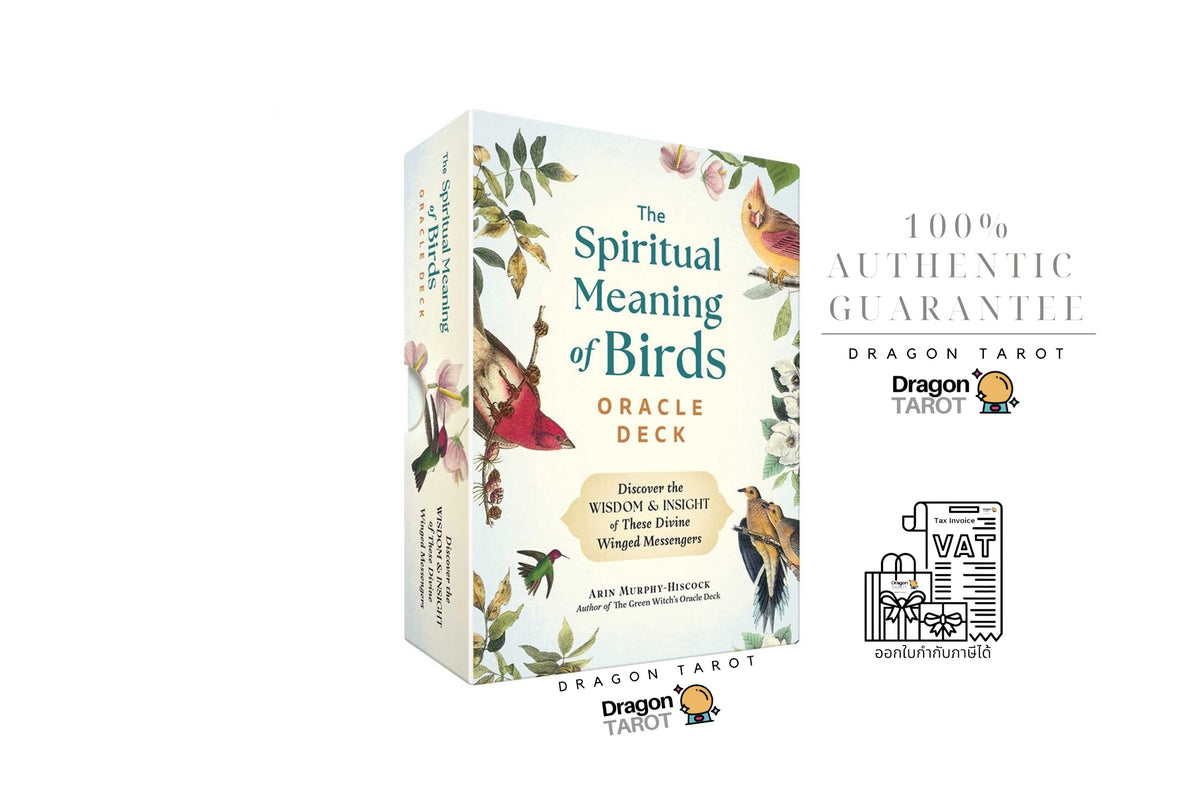 The Spiritual Meaning of Birds Oracle Deck box shown on a white background with Dragon Tarot branding, Thai text, and guarantee graphics.