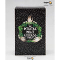 The Intuitive Night Goddess Tarot deck box by Dragon Tarot, featuring a black background with white stars, green foliage, and white hands holding a central emblem.