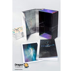 The Fool Tarot deck shown with its black outer box, open inner packaging, card deck box, and two cards on a light gray background. A Dragon Tarot logo watermark is visible in the lower-left corner.