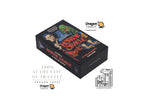 A boxed tarot deck product shown at an angle on a white background, with multiple Dragon Tarot logos, social media icons, and a '100% Authentic Guarantee' text graphic around it.