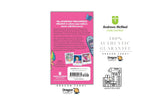 A product listing graphic showing the back cover of a Dragon Tarot Oracle card deck in pink, alongside branding and authenticity badges from Andrew's McMeel Publishing and a VAT receipt illustration on a white background.
