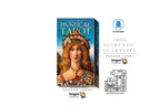 Mystical Tarot deck box shown on a white background with brand and authenticity graphics. The box features an illustrated woman with long red hair and a floral crown, with the title 'MYSTICAL TAROT' and 'Dragon Tarot' visible.