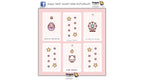 A set of six Dragon Tarot cards displayed in a 2x3 grid on a light pink cardstock sheet. The cards feature minimalist line art illustrations of a king's face, pentacles, a ferris wheel, a devil figure, and stars in yellow, pink, and blue.