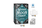 Dragon Tarot Wicked Moon Tarot card deck box shown on a white background with brand logos, Thai text, and a VAT icon. The box is teal and black with white lettering and decorative moon and dragon illustrations.