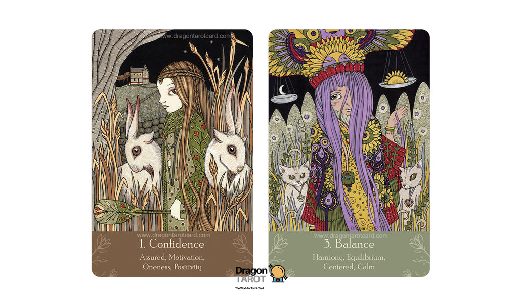 Two illustrated tarot cards shown side by side on a white background. The left card is titled 'I.