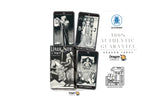 Four Dragon Tarot cards displayed vertically on a white background with promotional text, logos, and icons including Facebook, LO SCAMBIRO, 100% AUTHENTIC GUARANTEE, and Dragon Tarot.