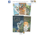 Three illustrated tarot card book covers for 'Mystical Cats Tarot' arranged on a white background, with Dragon Tarot branding visible at the top and bottom.