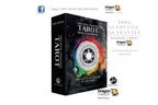 The World's First Tarot Deck & Guidebook box set by Ken Spears, featuring a black box with a colorful cosmic circular design on the front, shown on a white background with promotional text and Dragon Tarot logos.