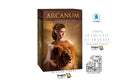 A boxed tarot card deck called Arcanum Tarot shown on a white background, with a lion and a woman illustrated on the front. The box branding reads Dragon Tarot.