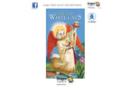 Tarot of White Cats card deck packaging featuring an illustration of a white cat dressed as an angel with red wings, holding a sword and cup, set against a light gray background with brand logos and social media icons.