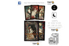 Dragon Tarot 'The Vampire's Rest Place' card deck kit on a white background, showing the illustrated box, three sample cards, a black 'Kit Size' circle, and several promotional text and guarantee graphics.