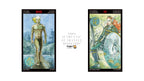 Two Dragon Tarot card illustrations shown side by side on a white background, with centered text reading '100% Authentic Guarantee' and the Dragon Tarot logo. The left card is labeled XVII and depicts a nude figure walking forward in a blue-toned landscape.
