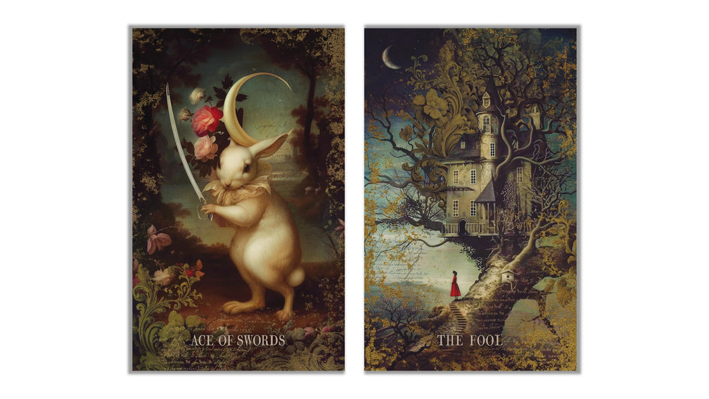 Two illustrated book covers for a Grim Tales companion set, shown side by side on a white background. The left cover reads 'Grim Tales Companion' with a pale doll-like figure in a red-and-black costume.