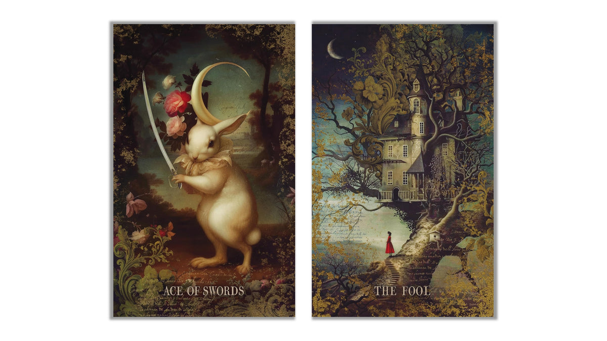 Two illustrated book covers for a Grim Tales companion set, shown side by side on a white background. The left cover reads 'Grim Tales Companion' with a pale doll-like figure in a red-and-black costume.