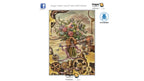 A steampunk-style tarot card illustration featuring a bouquet of pink and green flowers held by a mechanical hand, surrounded by gears, pipes, and brass elements. The artwork is centered on a white background with Dragon Tarot branding and social media icons visible.