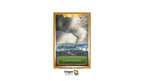 A tarot card titled 'Storm Warning' from the Dragon Tarot deck, featuring a dramatic stormy sky with lightning over water, framed in gold with a green title banner. The Dragon Tarot logo is visible at the bottom of the card and as a watermark below.