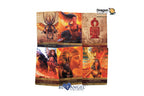A set of six Dragon Tarot cards from Blue Angel Publishing, displayed as a 3x2 grid on a white background. The cards feature detailed, colorful illustrations of ancient Egyptian and fantasy themes in warm orange, red, and brown tones.