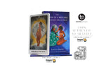 The Moon Is a Mother Pregnancy Oracle Deck by Emilia Ortiz, featuring a blue card deck box with an illustration of a pregnant woman and a dragon, alongside a 'Dark Side of the Moon' card. The image includes authenticity and VAT guarantees from Tarchar Organize and Dragon Tarot on a white background.