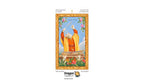 Dragon Tarot card 'The Magician' from Volume I, featuring a colorful illustration of a white cat dressed in a yellow robe and holding a wand, framed by a gold border on a white background with the Dragon Tarot logo at the bottom.