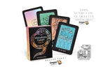 Four Dragon Tarot card decks fanned out behind a boxed deck on a white background, with Thai promotional text and icons including '100% Authentic Guarantee', 'Dragon Tarot', and a VAT receipt graphic.