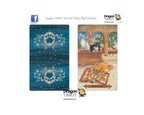 A tarot card deck package or card set shown on a white background, featuring a blue illustrated front with ornate gold and purple circular motifs, and a sample tarot card illustration on the right. The Dragon Tarot logo appears at the top and bottom.