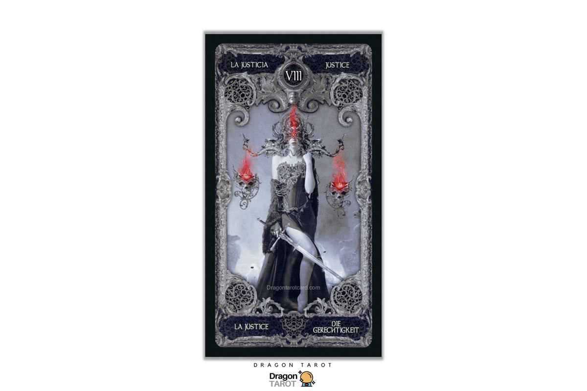 A Dragon Tarot card featuring the 'La Fille Tranchée' (The Cutlass) card design, shown vertically against a white background with the brand logo at the bottom.