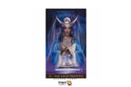 Dragon Tarot 'The High Priestess' card featuring a celestial goddess with a crescent moon headdress, hands clasped over an open book, in shades of blue, purple, and white, with the Dragon Tarot logo at the bottom.