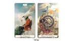 Two illustrated tarot-style cards shown side by side on a white background. The left card is labeled 'IV The Emperor' and depicts a seated figure in an orange robe with a white bird on its head.