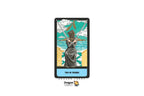 A tarot card titled 'TWO OF SWORDS' shown upright on a white background, with a Dragon Tarot logo beneath it. The card features an illustrated figure holding two swords against a seascape with clouds and a sandy shore.