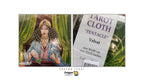 Dragon Tarot Velvet Tarot Cloth 'Pentacle' packaging and product details, featuring an illustration of the Queen of Cups tarot card and product specifications on a white background.