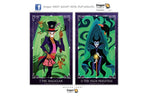 Two illustrated tarot cards shown side by side on a white background, with Thai text and a Dragon Tarot logo at the top and bottom. The left card is titled 'I The Magician' and shows a magician in a purple suit against a green background.