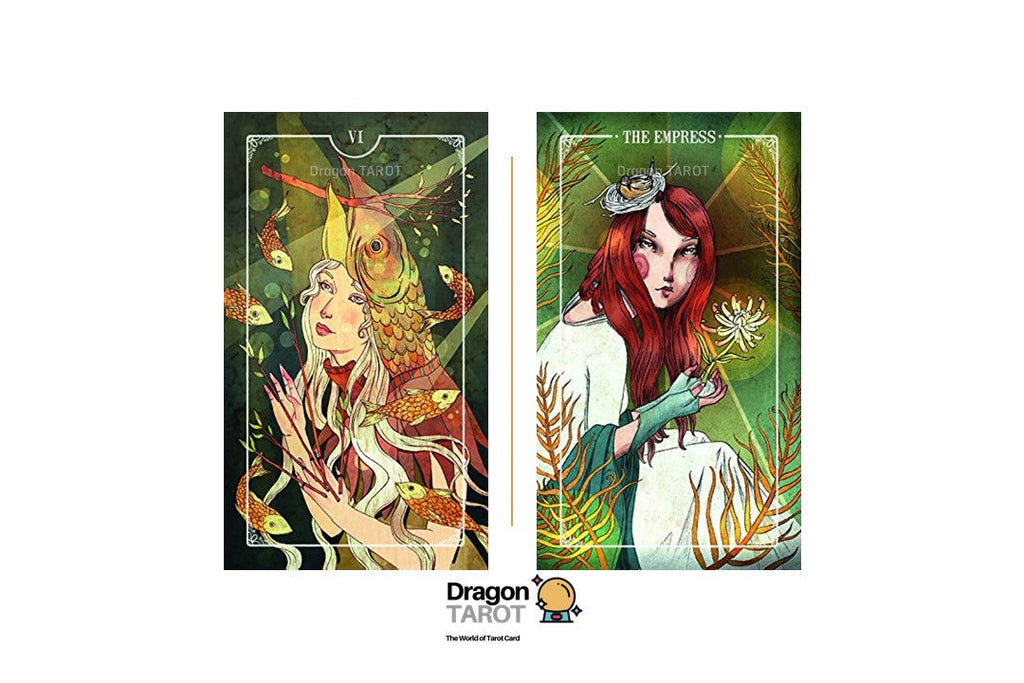 Two Dragon Tarot cards displayed side by side on a white background, with the text 'Facebook: Dragon TAROT (สแกน 100%)' at the top and the Dragon Tarot logo at the bottom.