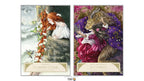 Two illustrated tarot-style cards shown side by side on a white background. The left card depicts a woman with long red hair climbing a stone wall with a vine, captioned '3.
