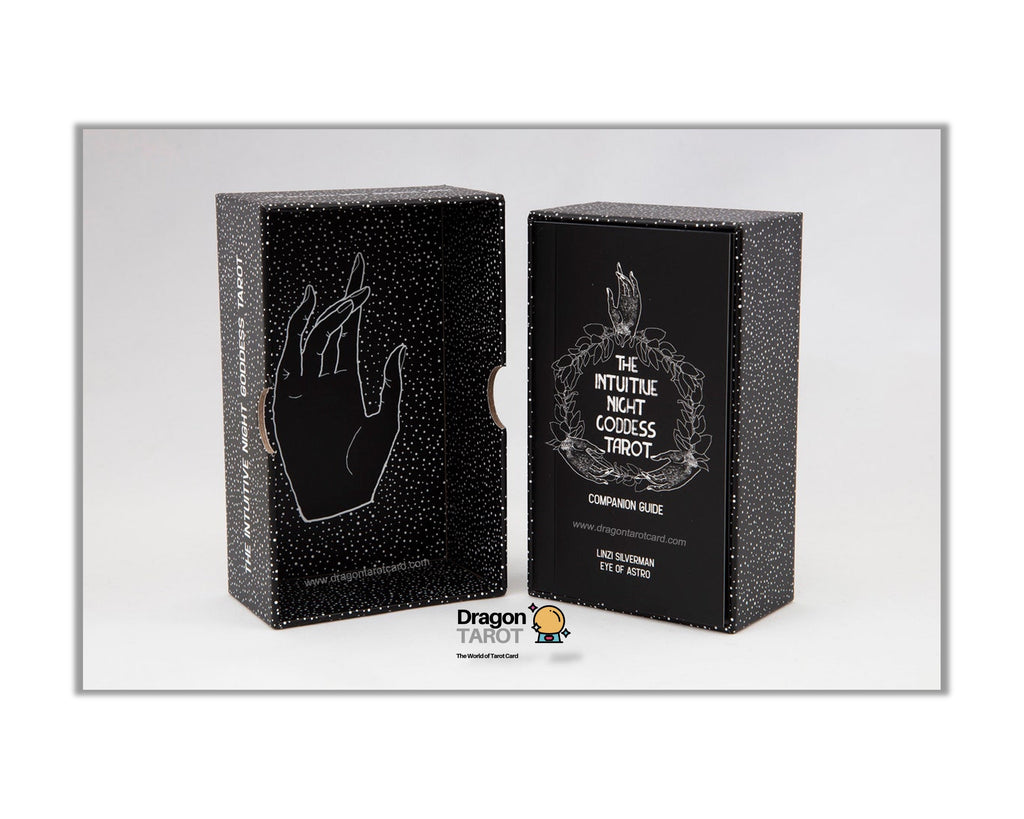 Two black textured product boxes standing upright on a light gray background. The left box features a white hand outline, and the right box has a circular crest with the text '17 PRUTIE NOT COSSS CLOESS TROY'.